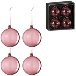 J-Line kerstballen glas Mauve 10 cm set van 4