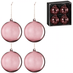 J-Line kerstballen glas Mauve 12 cm set van 4