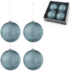 J-Line kerstballen glas Bubble blauw 12 cm set van 4