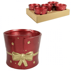 Topf mit Schleife und Sternen, rot, 13 cm