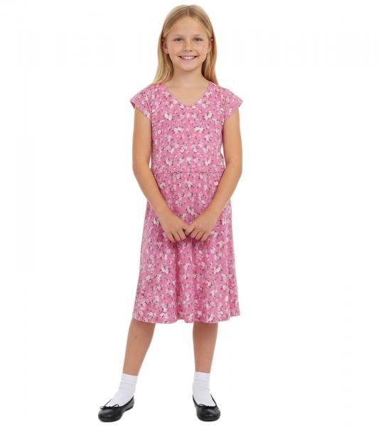 KIDSWORLD M&auml;dchen Sommer-Kleid mit Allover Blumen-Print Rundhals-Kleid 52543308 Rosa