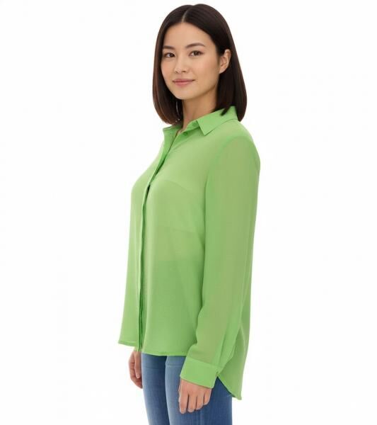Aniston SELECTED Damen Sommer-Bluse Langarm-Shirt mit Kent-Kragen sommerliche Basic-Bluse 71710315 Gr&uuml;n