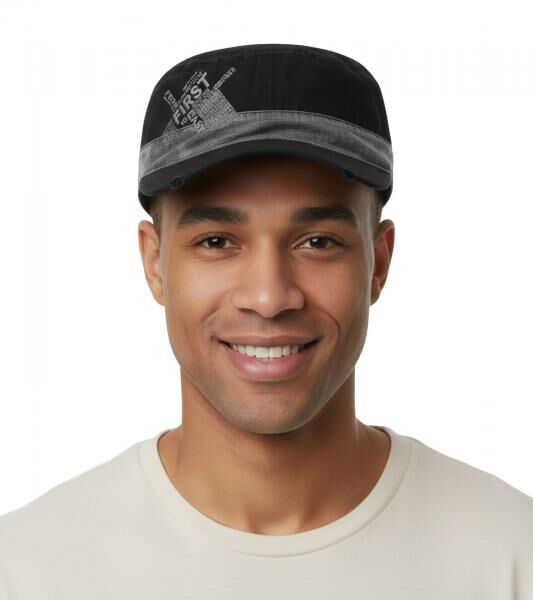 From First to Last Unisex Cap Baumwoll-Cap im millit&auml;rischen Schnitt mit leicht gebogenen Schnitt Schwarz/Grau
