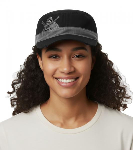 From First to Last Unisex Cap Baumwoll-Cap im millit&auml;rischen Schnitt mit leicht gebogenen Schnitt Schwarz/Grau