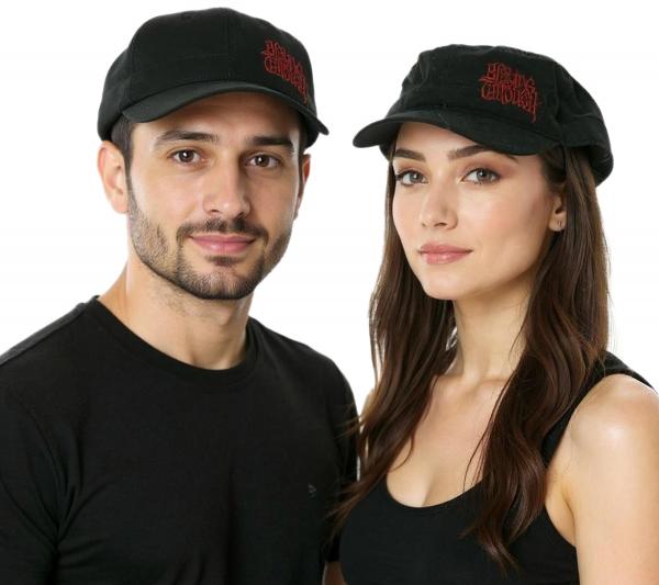 BLEEDING TROUGH Unisex Cap Baumwoll-Cap im millit&auml;rischen Schnitt mit leicht gebogenen Schnitt Schwarz/Rot