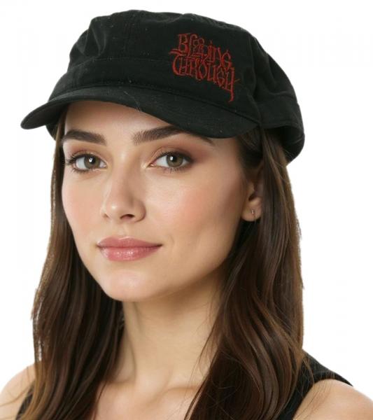 BLEEDING TROUGH Unisex Cap Baumwoll-Cap im millit&auml;rischen Schnitt mit leicht gebogenen Schnitt Schwarz/Rot