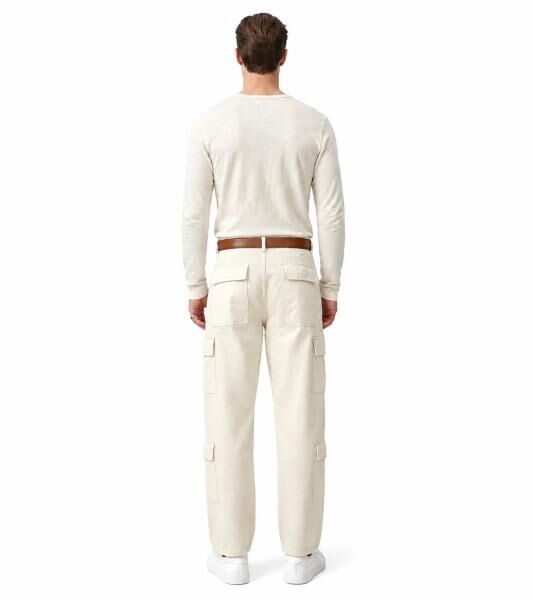 Stylish men's cotton cargo jeans – baggy or regular fit casual pants with 2 or 4 cargo pockets; white/beige/ecru