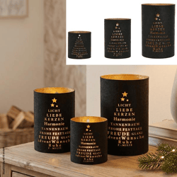 Windlicht, Weihnachten, gold/schwarz, 3erSet, ca. 20cmH