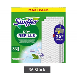 Swiffer MAXI PACK 36 Stück trockene Wischtücher mit Zitrone und Reine Frische Duft Nachfüllpackung **B-Ware – geprüft** Weiß