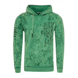 Moderner Herren Kapuzen-Pullover Oil-Washed Hoodie mit Steppmuster und Schrift-Prints Sweater 19131 Grün