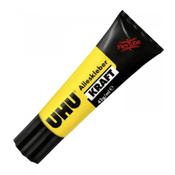 42g/ml UHU Alleskleber Kraft Flex  – transparenter, wasserfester Kraftkleber in flexibler Tube in Schwarz/Gelb