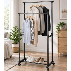 HEDURA Clothing Rack with 2 Clothes Rods, Telescopic Rods & Casters, 80 x 90–160 x 43 cm **B-Grade – inspected & in perfect working order*