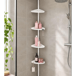 Telescoping Shower Shelf, 125–260 cm, with 4 Shelves & Razor Holder **B-Grade – Tested & in Perfect Working Order** in White