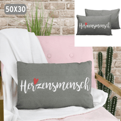 Heart-shaped cushion, linen look, gray, 50x30cm