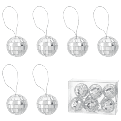 Disco Ball Ornaments, Silver, Set of 6, Small, Approx. 3 cm in diameter
