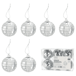 Hänger Diskokugel, silber, 6er Set, groß, ca.5cmD