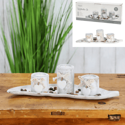 Tealight holder set, antique white, approx. 39cm