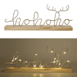 LED metal lettering HoHoHo on wooden base, M, approx. 30cmL