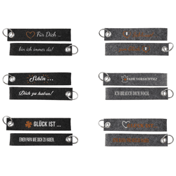 Lanyard felt sayings 6/s Sort. 3 approx. 18cm 