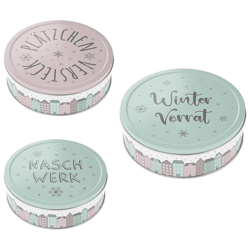 Gebäckdose Winter Dorf 3er Set rund 