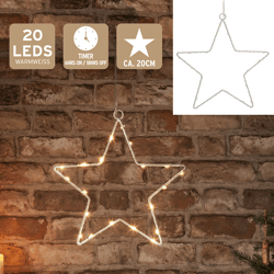 LED Star, white, OPP, 20 LEDs, approx. 20 cm in diameter