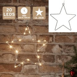 LED Star, silver, OPP, 20 LEDs, approx. 20 cm in diameter