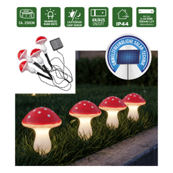 LED Solar Lichterkette Pilz, rot, 4er, ca. 250cmH 
