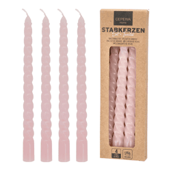 Twisted Pillar Candles, Set of 4, Pink, approx. 20 cm H