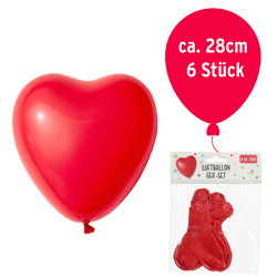 Luftballons Herzform, ca. 28cm, rot, 6er Pack