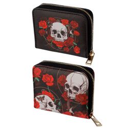Skulls & Roses Totenköpfe Portemonnaie mit Reißverschluss - klein (pro Stück) 